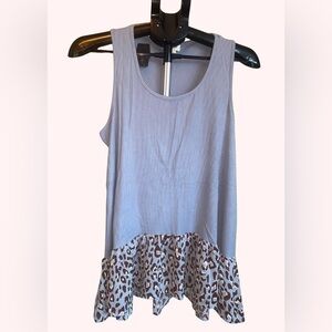 Umgee Medium Blue Tank Top Sumer Leopard Print Sleeveless Cami Tops Scoop Neck